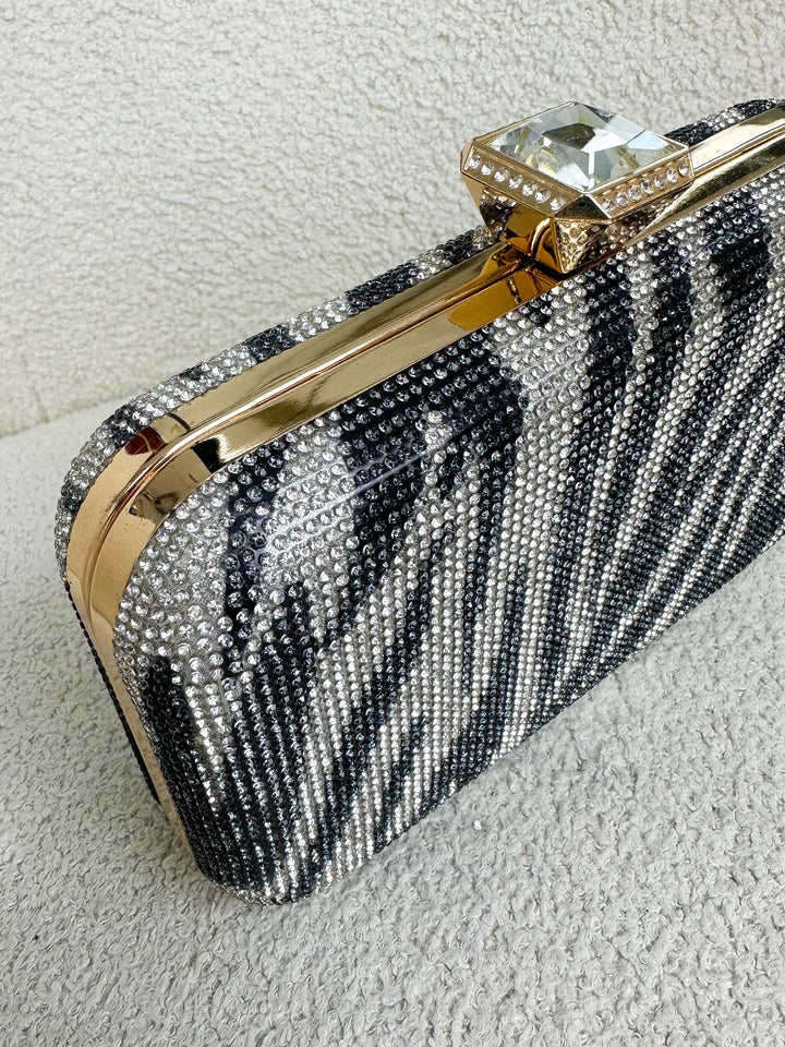 Hardcase Rectangle Gem Clasp Gold Clutch Bag (2 Colours)