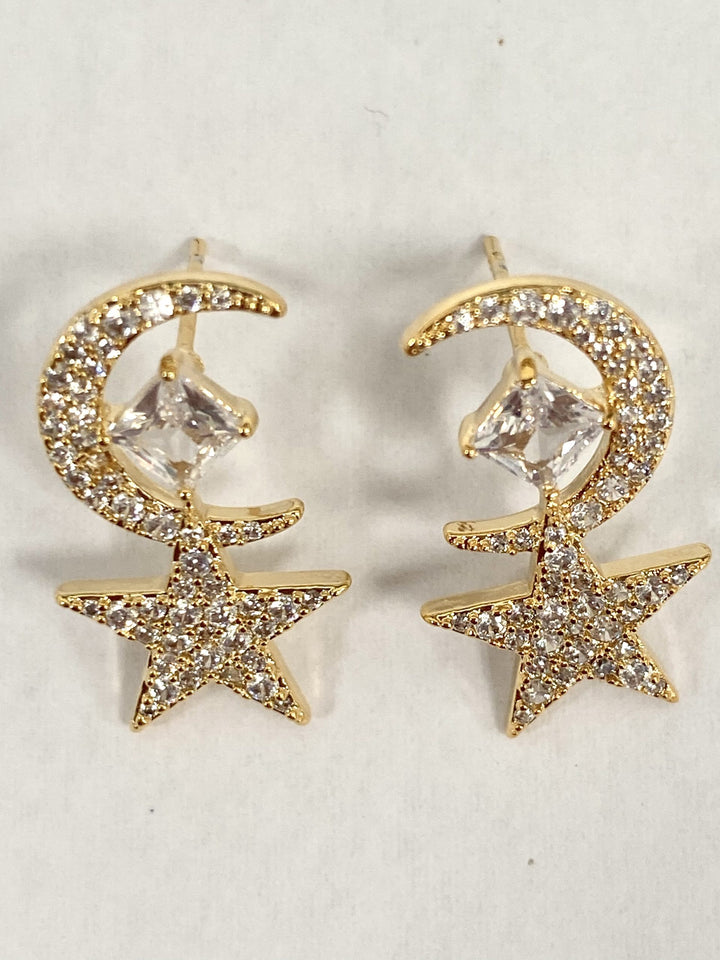 Gold/Diamonté Star & Moon Earrings 6341