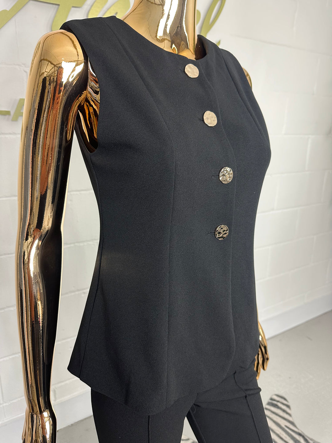 Gold Button Waistcoat Flared Leg Set (2 Colours)