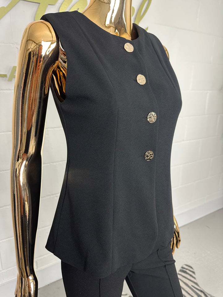 Gold Button Waistcoat Flared Leg Set (2 Colours)