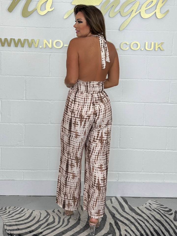 Printed backless tie neck jumpsuit (2 colours )