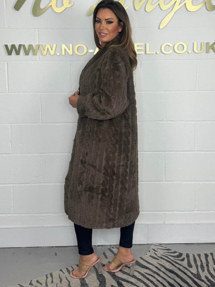 Faux Fur Cable Knit Design Long Button Up Coat (3 Colour)