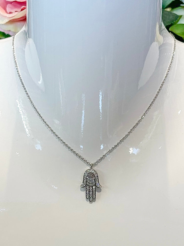 Fatima Hamsa Hand Diamante Necklace (2 Colours)