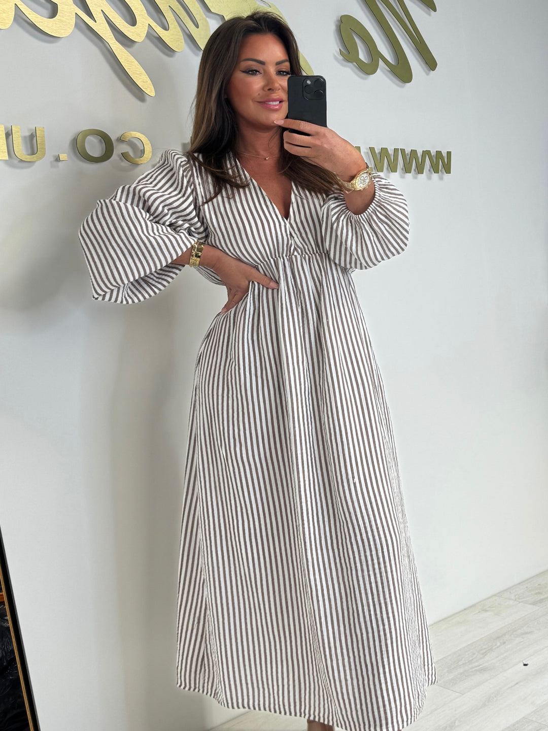 V-Neck Tie Up Striped Maxi Dress (2 Colours)