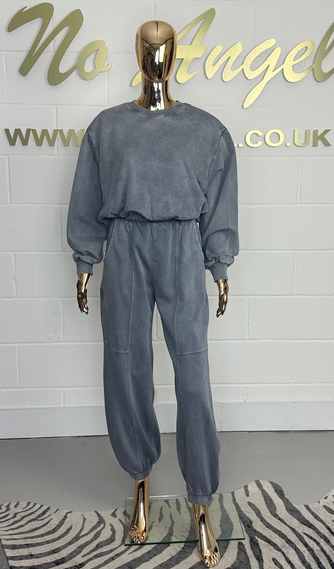 Long Sleeve Acid Washed Cropped Elasticated Tracksuit (3 Colours)