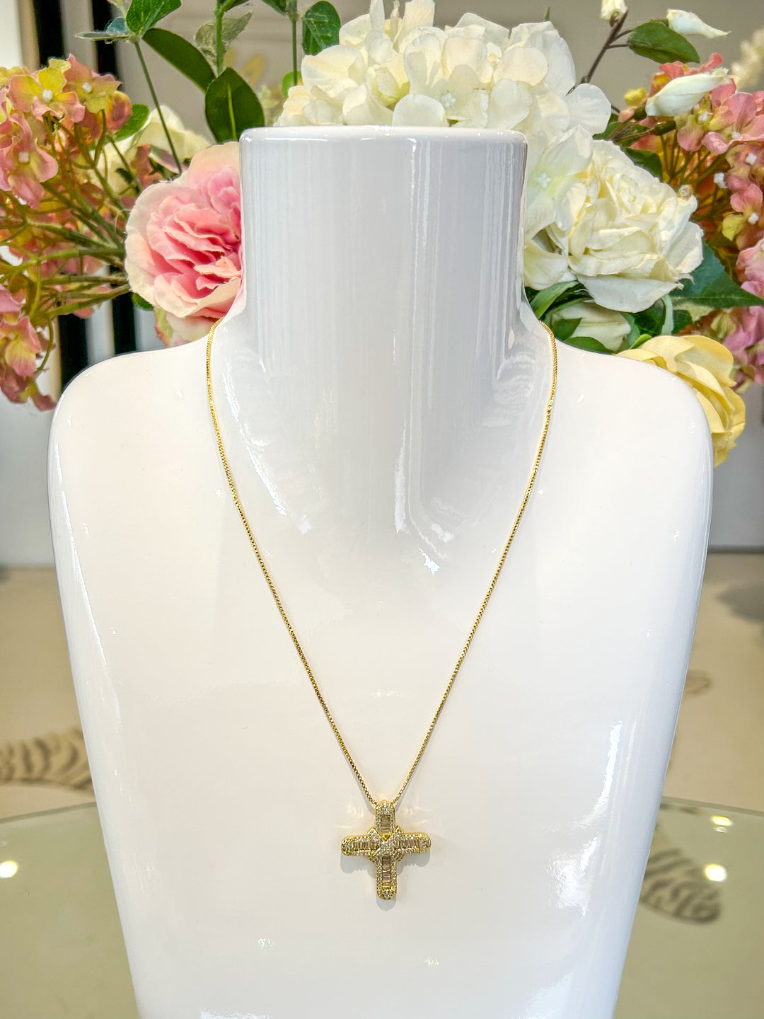 Cross Baguette Embellished Necklace (2 Colours)