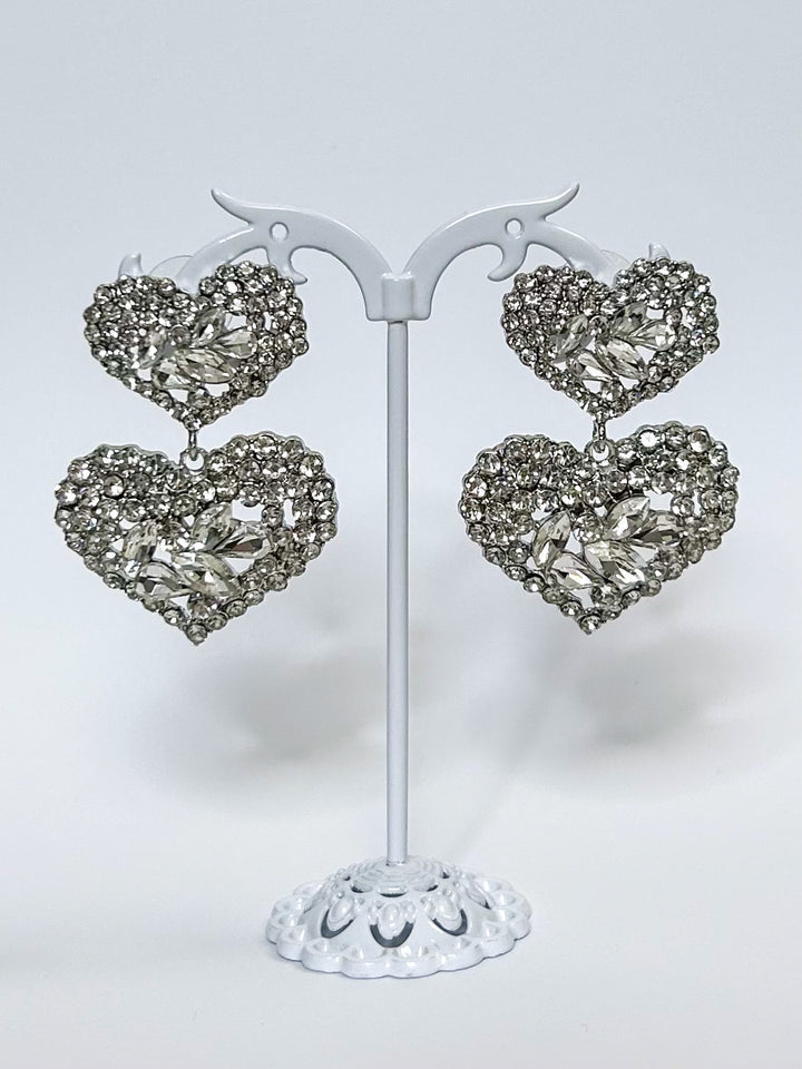 Diamante Heart Drop Earrings (2 Colours)