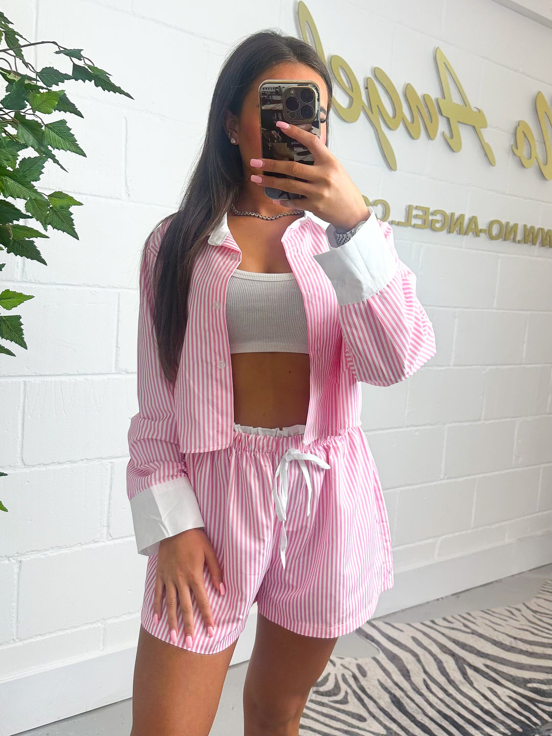 Striped collared shirt and shorts co-ord