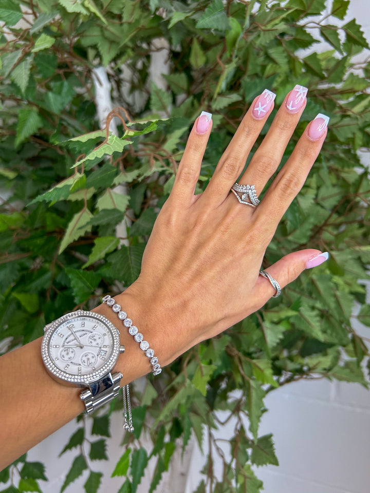 Silver Adjustable Bracelet With Diamante Stones