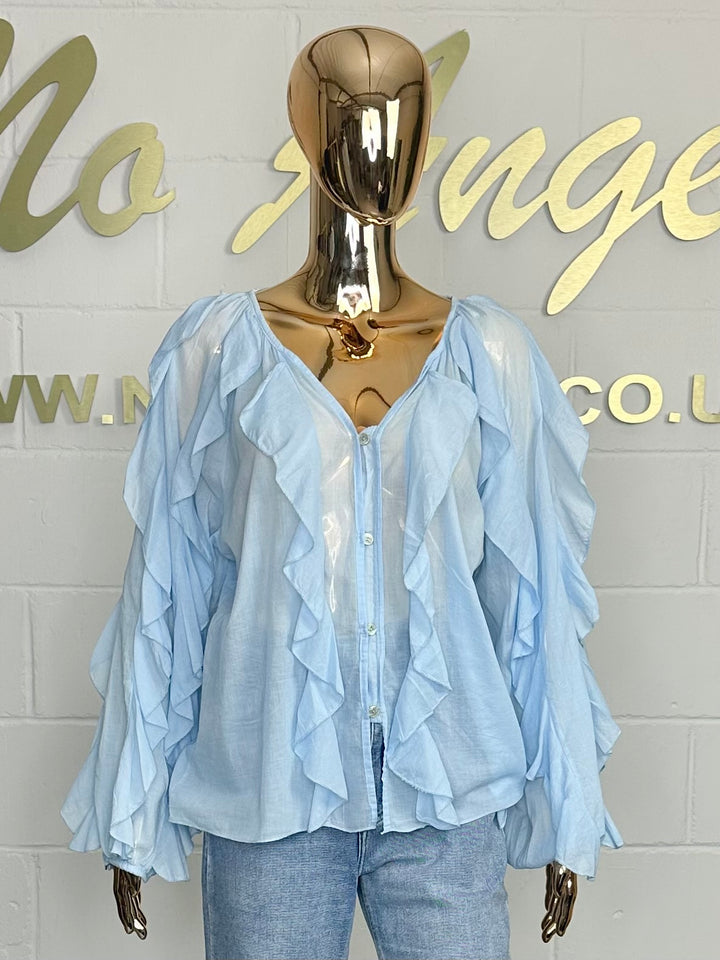 Sheer Ruffle Button Up Shirt (3 Colours)