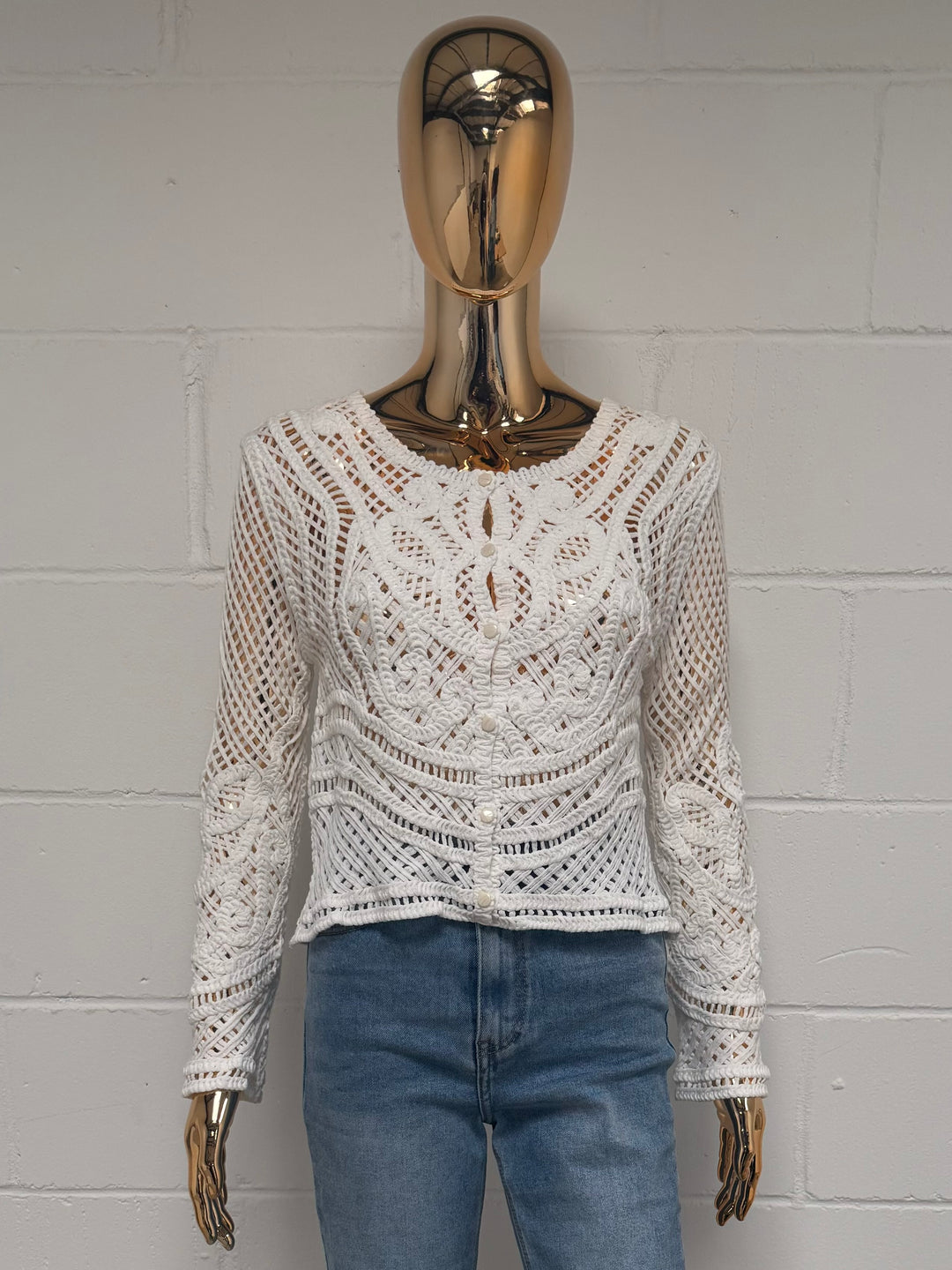 White Button Up Crochet Cardigan