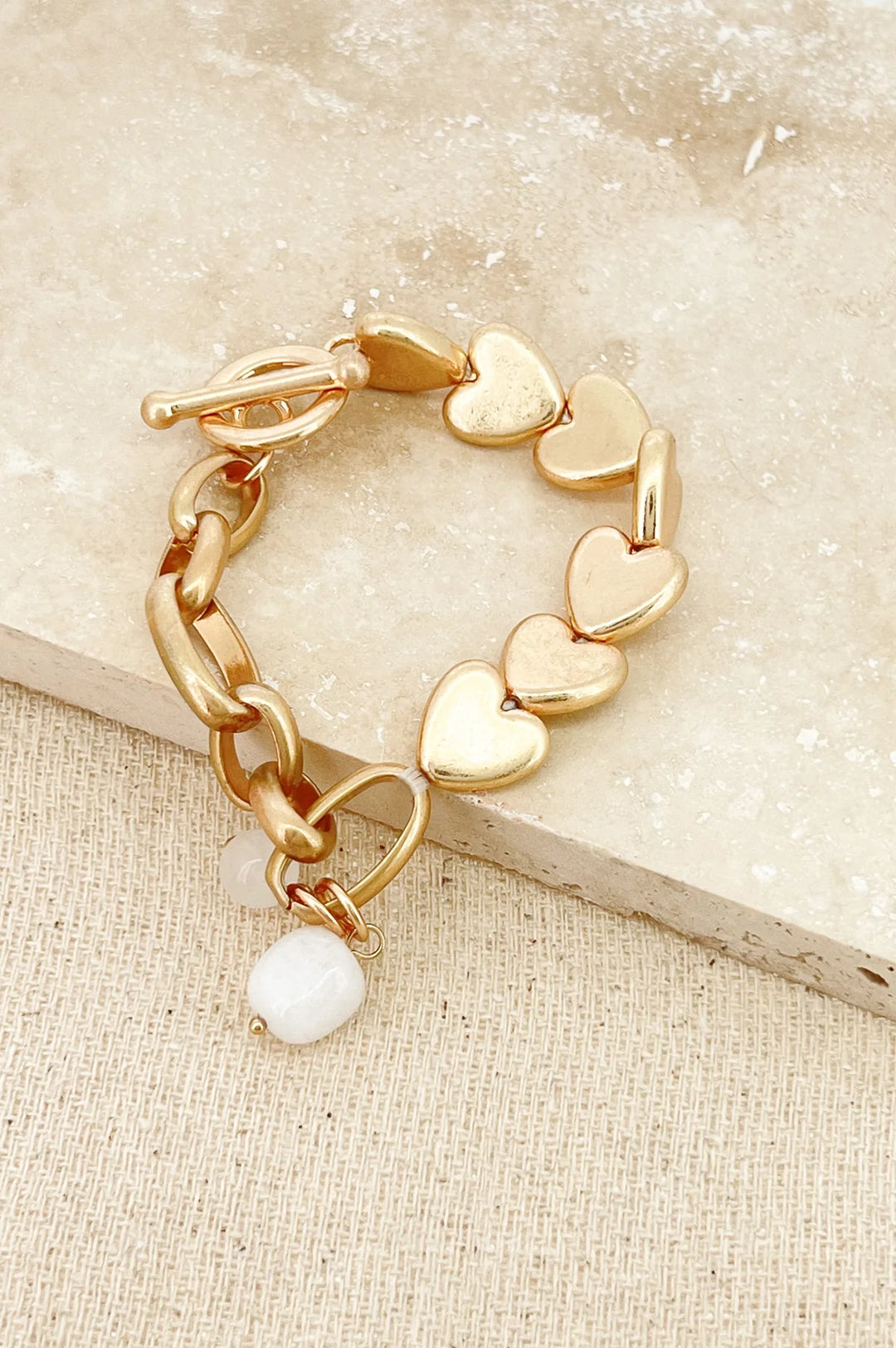 Gold Heart And Chain Link T-Bar Bracelet 6721