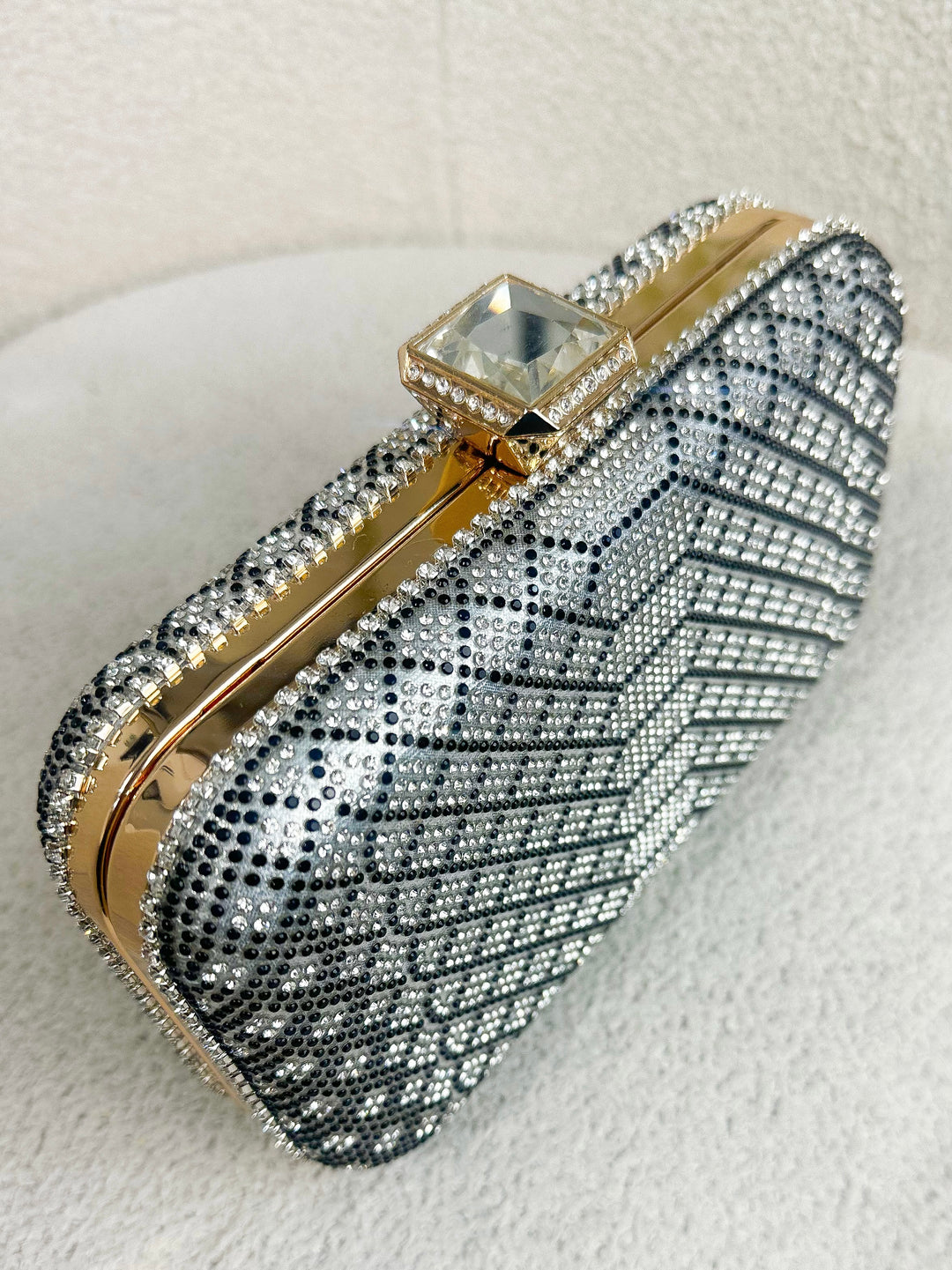 Hardcase Rectangle Gem Clasp Gold Clutch Bag (2 Colours)