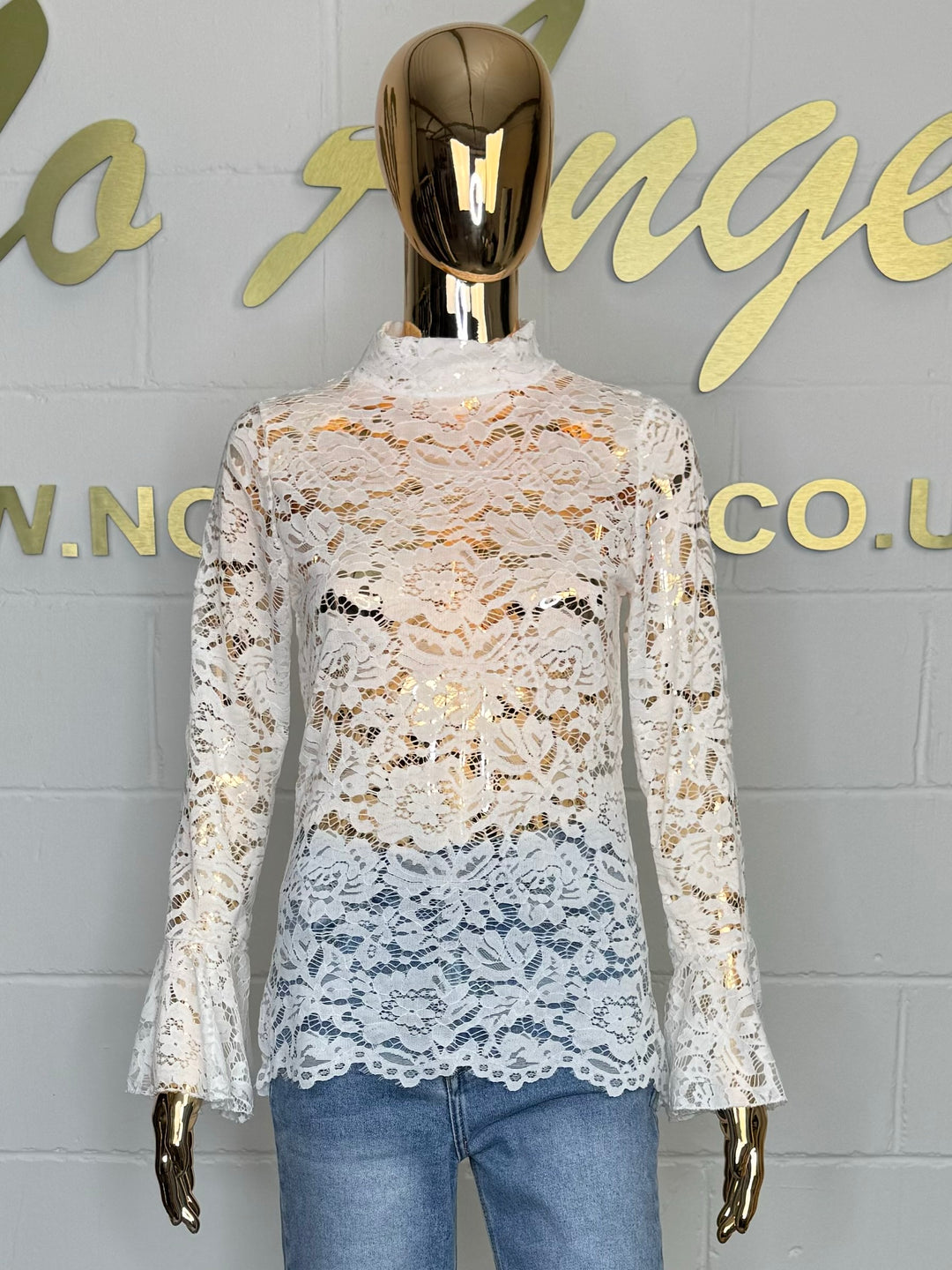 Turtle Neck Lace Bell Sleeve Top (5 Colours)