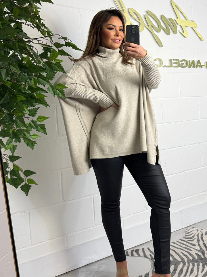 Oversized Roll Neck Half Cable Knit Detail Jumper (5 Colours)