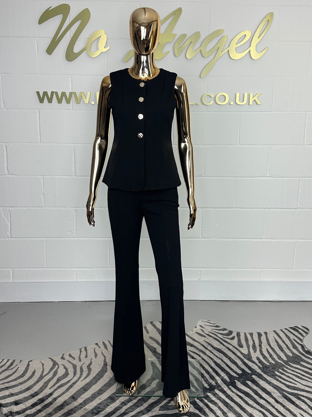 Gold Button Waistcoat Flared Leg Set (2 Colours)