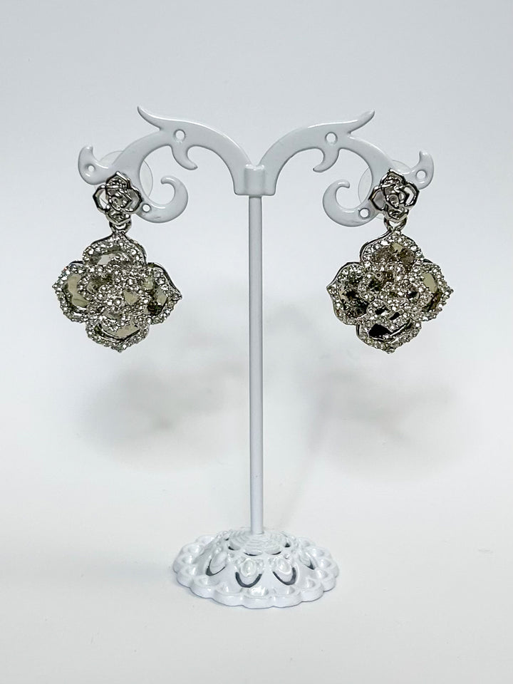 Diamante Rose Drop Earrings (2 Colours)