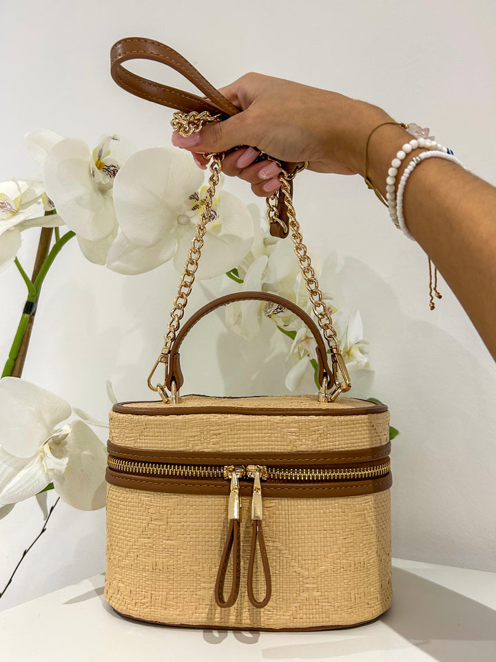 Faux Leather Trim Straw Style Bucket Bag (3 Colours)