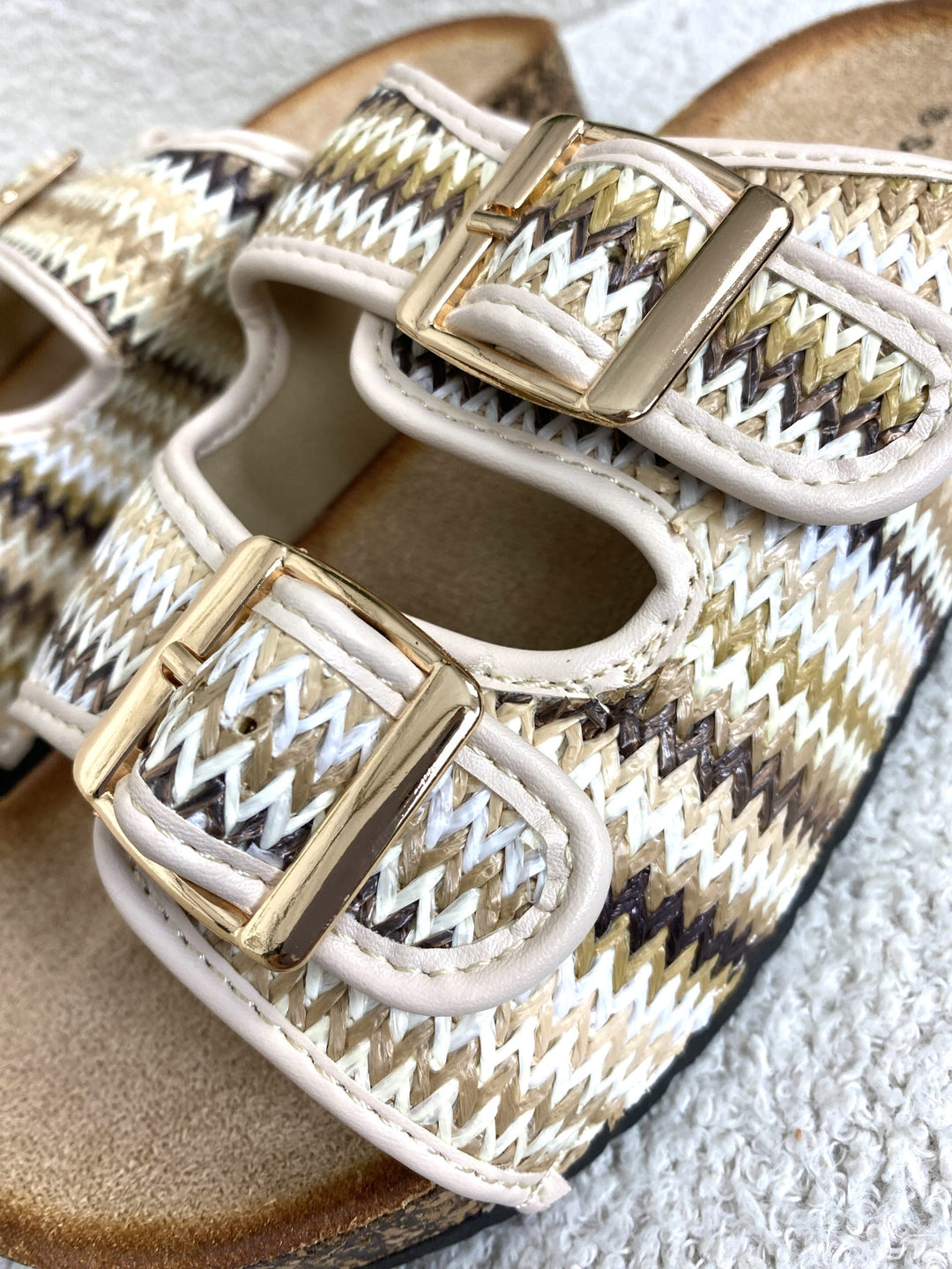 Cream/Beige/Brown Zigzag Birkenstock Style Sandals 8650