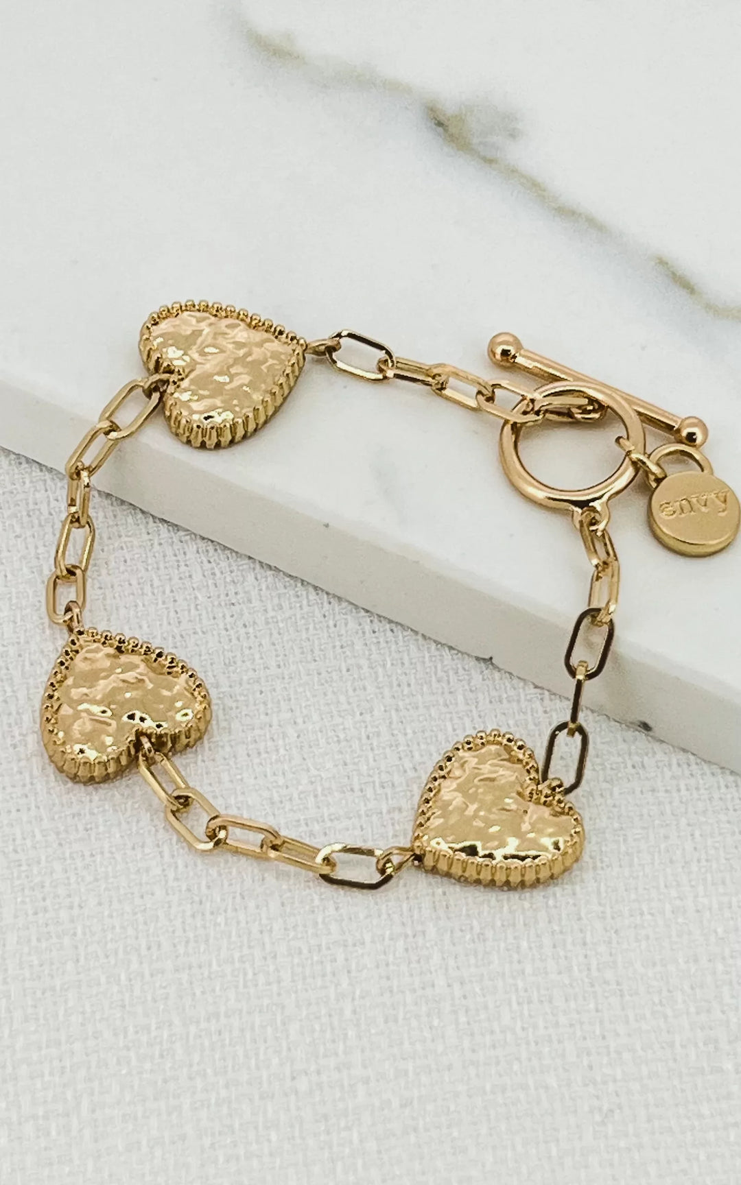 Gold Battered Heart T-Bar Bracelet 6750