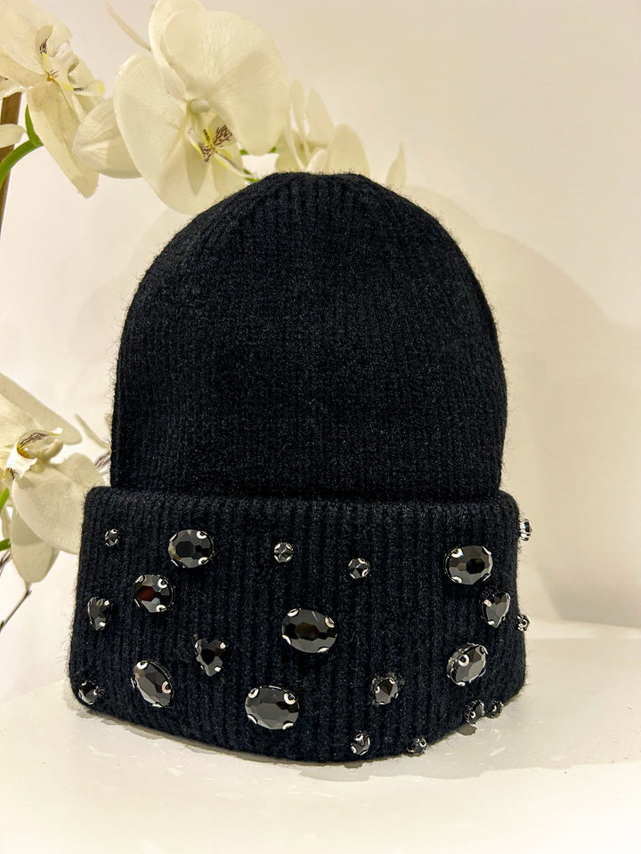 Heart Jewelled Knitted Beanie Hat (3 Colours)