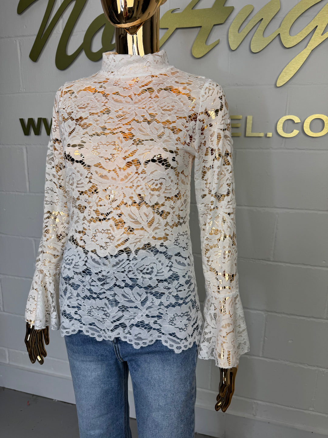 Turtle Neck Lace Bell Sleeve Top (5 Colours)