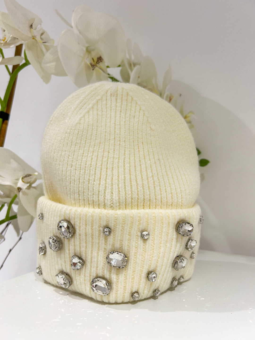 Heart Jewelled Knitted Beanie Hat (3 Colours)