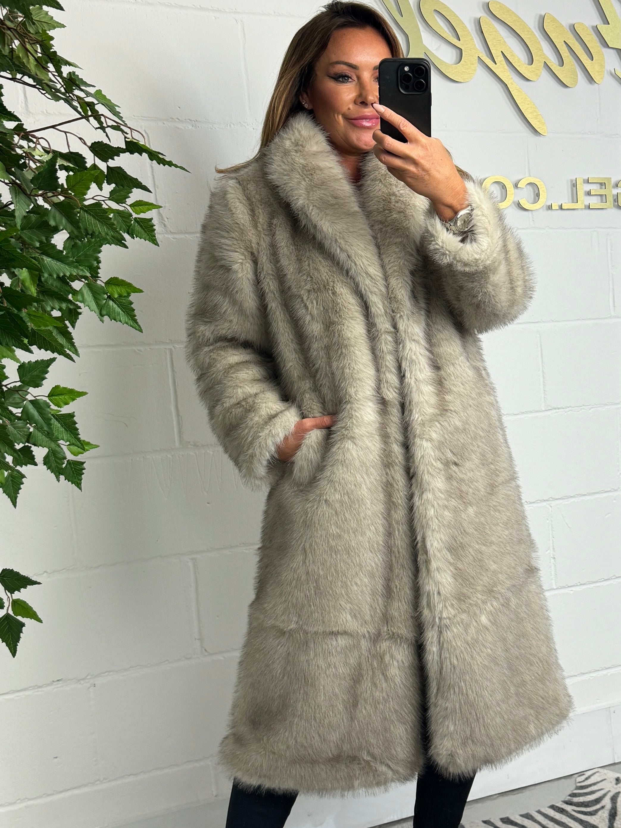 Cream Faux Fur Longline Coat