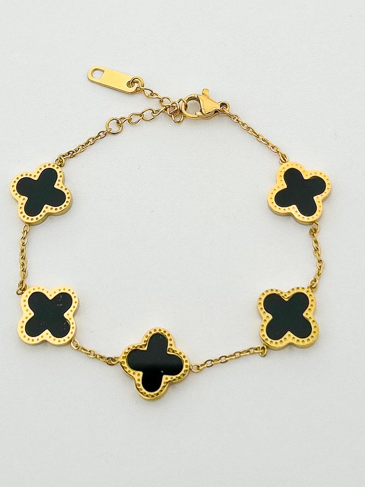 Gold Black  Multi Clover Bracelet 1148
