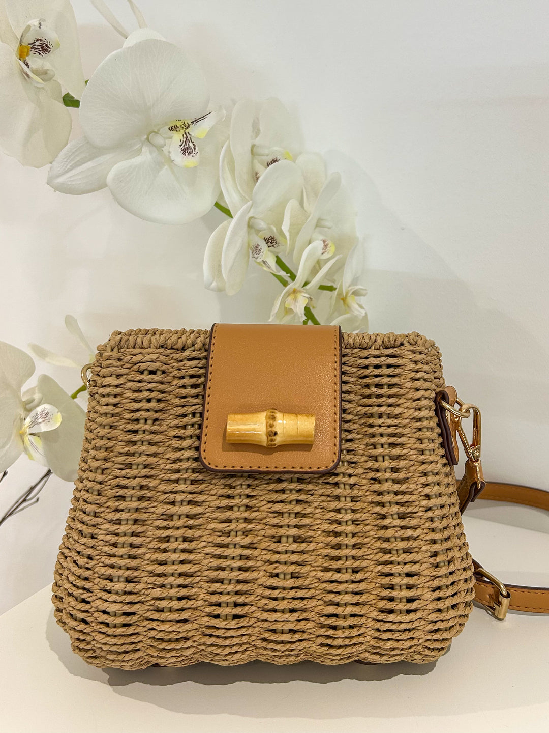 Straw Wicker Bamboo Detail Crossbody Bag (4 Colours)