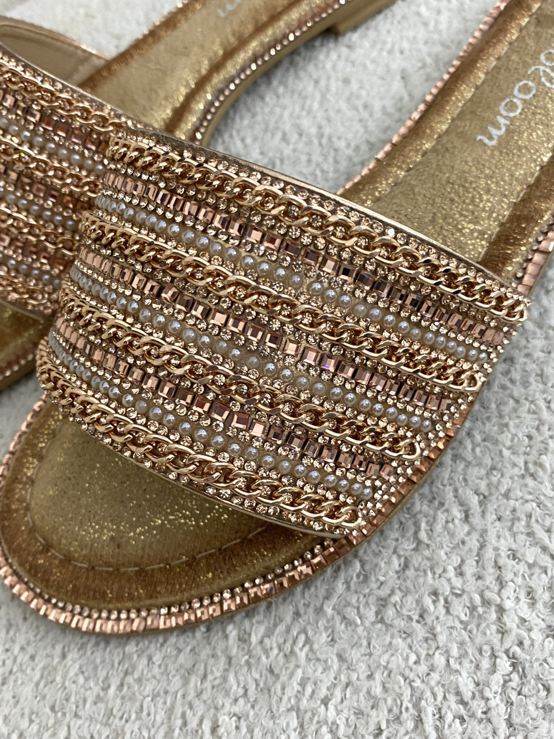 Rose Gold Chain/Silver Studded Slider Sandals 8894