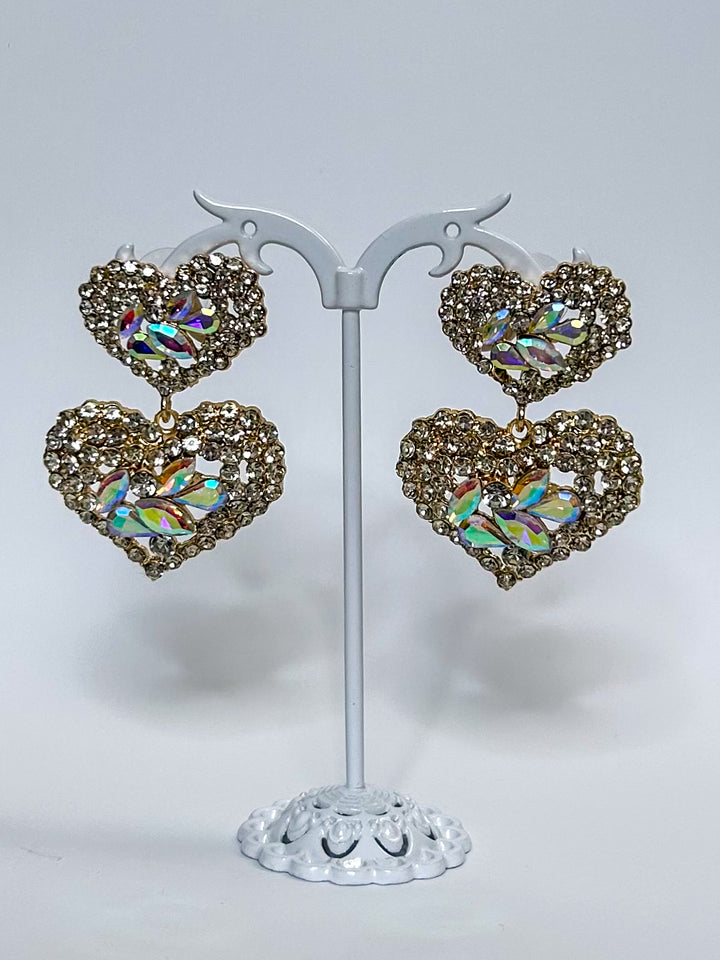 Diamante Heart Drop Earrings (2 Colours)