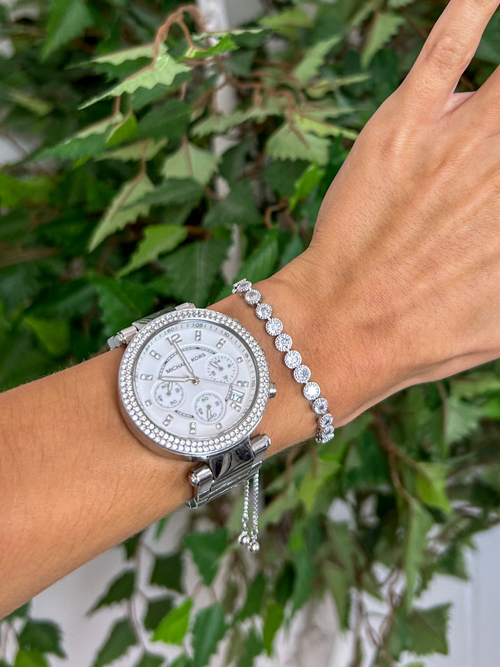 Silver Adjustable Bracelet With Diamante Stones