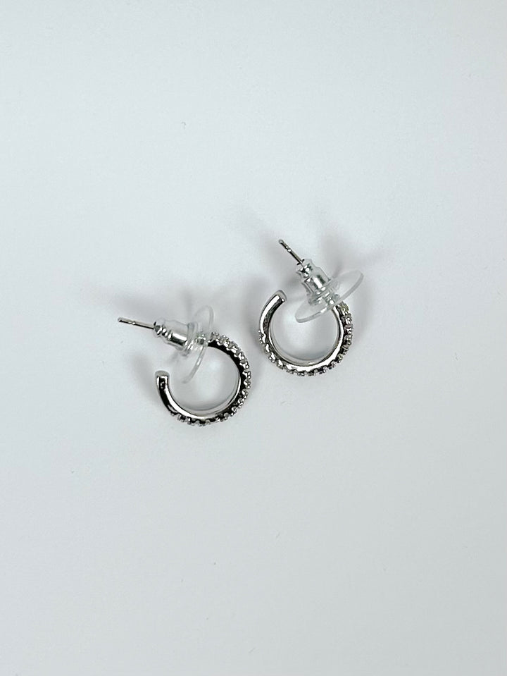 Thin Diamonté Half Hoop Earrings (2 Colours)