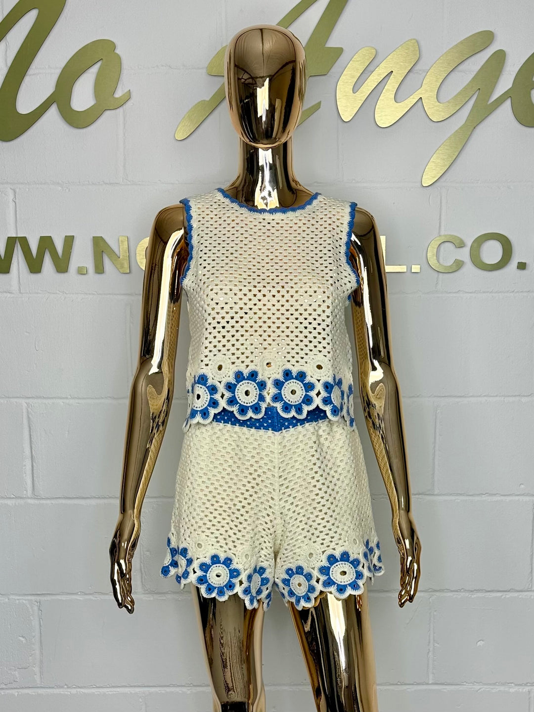 Cream & Blue Crochet Co-Ord