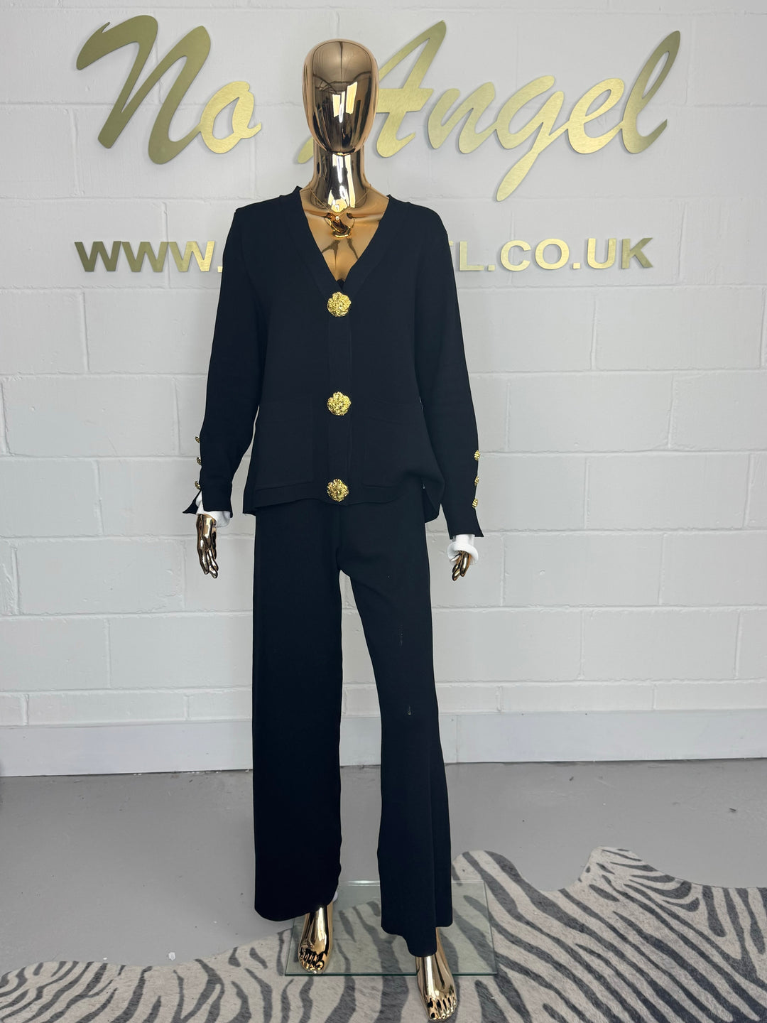 Gold Button Soft Knit Contrast Cuff Cardigan & Trouser Co-Ord (3 Colours)