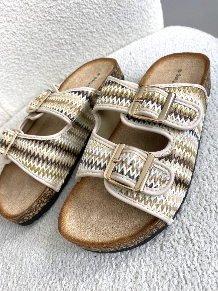 Cream/Beige/Brown Zigzag Birkenstock Style Sandals 8650