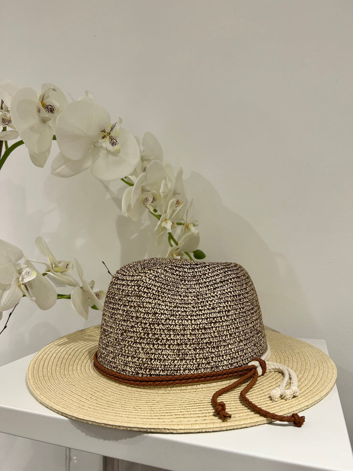 Brown & Cream Straw Beach Hat