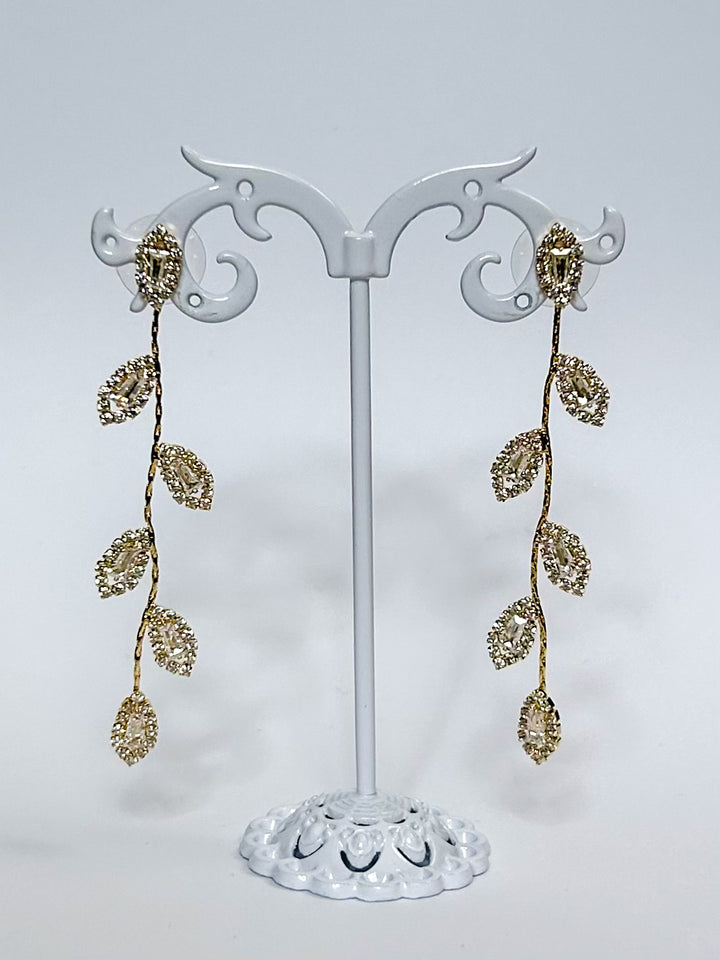 Diamante Leaf Dangle Earrings (2 Colours)