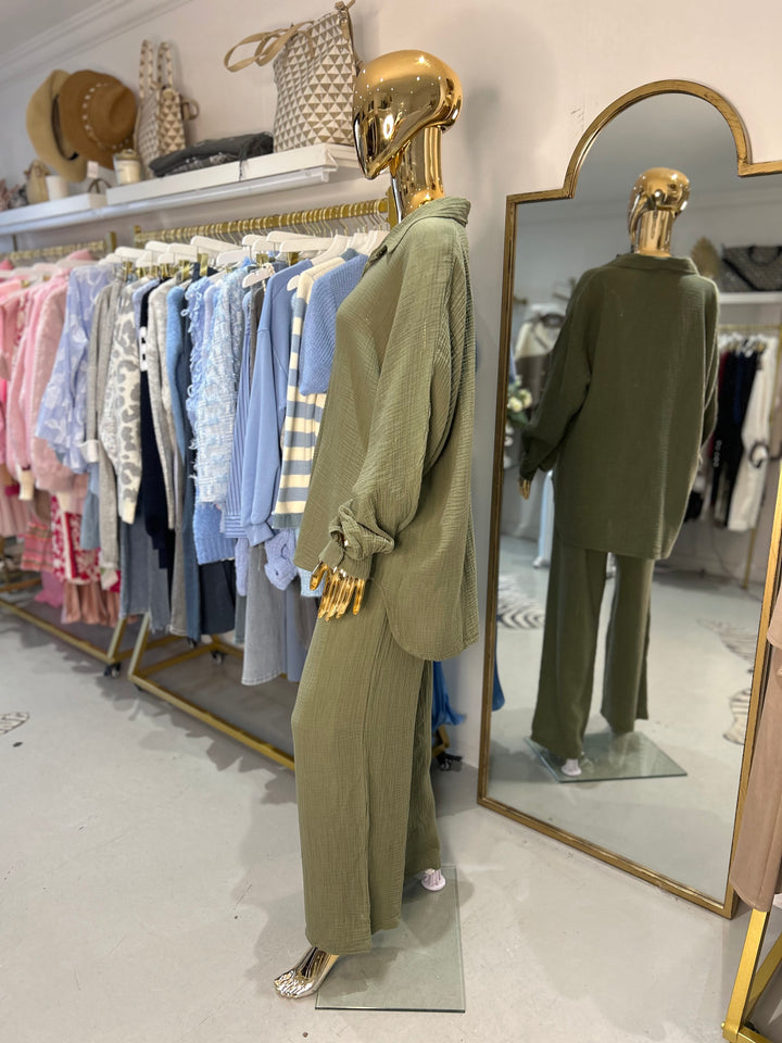 Cheesecloth Button Up Shirt & Trouser Co-Ord (5 Colours)