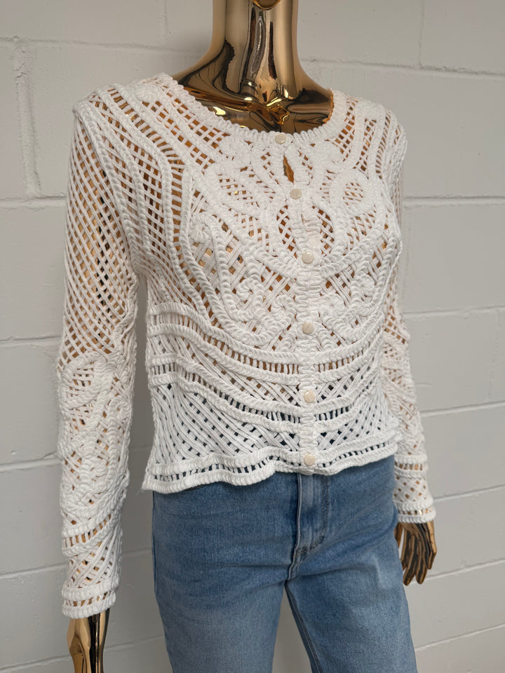 White Button Up Crochet Cardigan