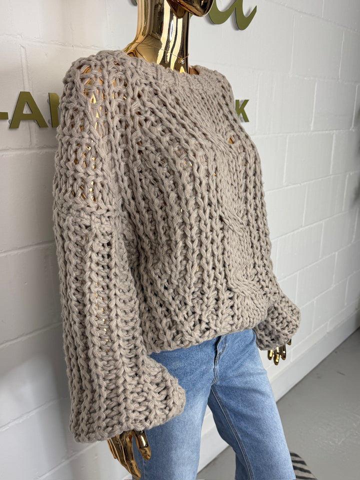 Chunky Cable Knit Balloon Sleeve Jumper (3 Colours)