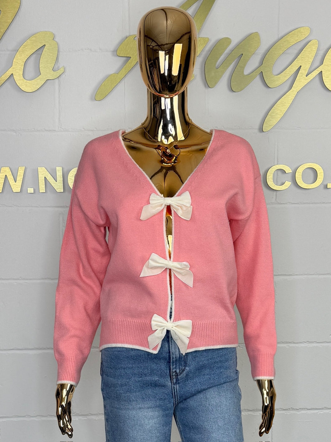 V-Neck Triple Bow Middle Cardigan (2 Colours)