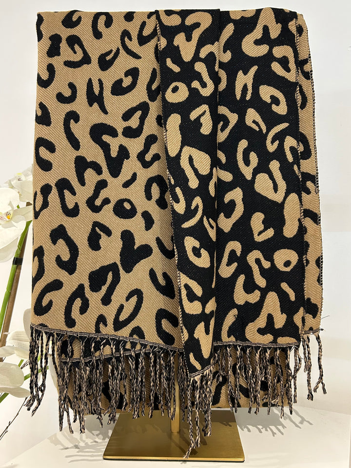 Leopard Print Reversible Fleck Tassel Bottom Scarf (2 Colours)