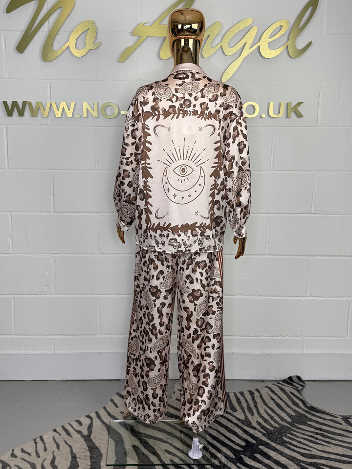 Beige/Tan Printed Satin Leopard Co-ord