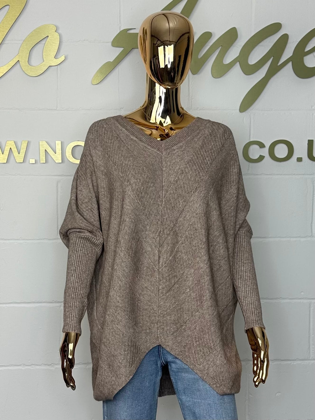 V-Neck Ribbed Chevron Oversize Batwing Jumper (3 Colours)