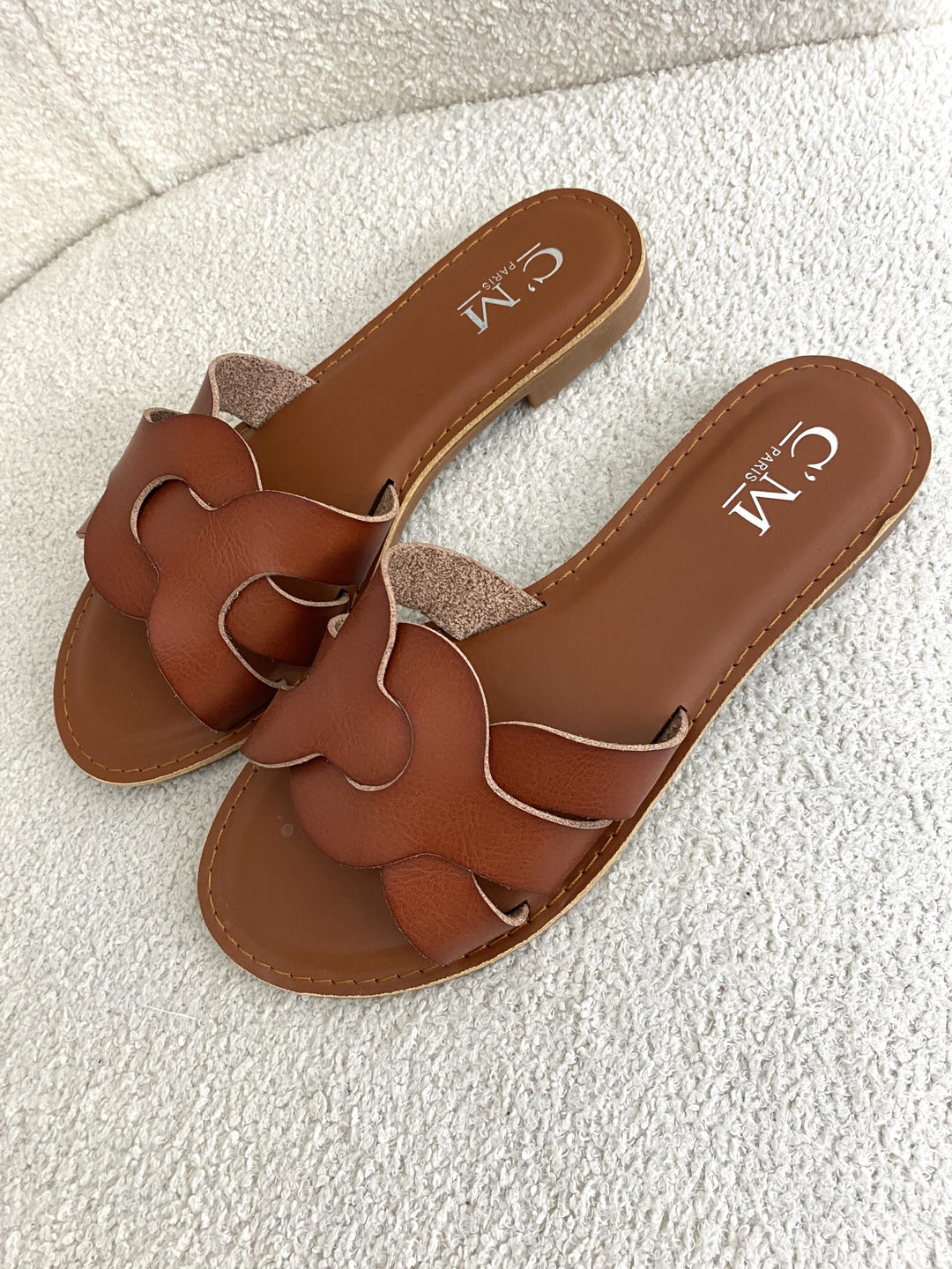 Tan Leather Look Twist Slider Sandals 8687
