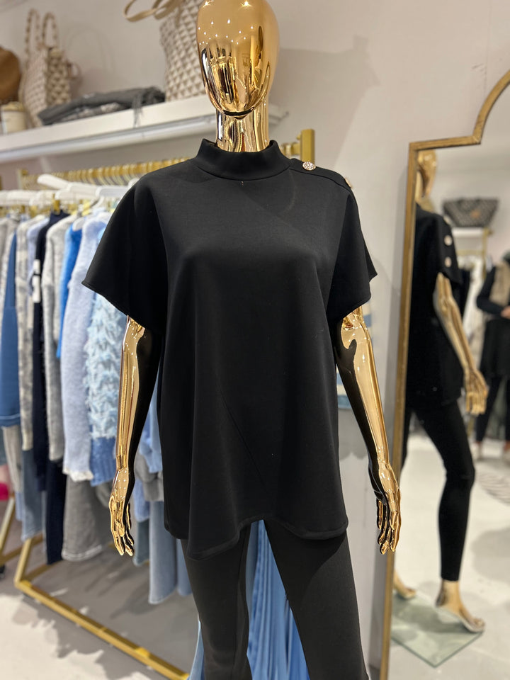 Turtle Neck Gold Button Batwing T-shirt Top (3 Colours)