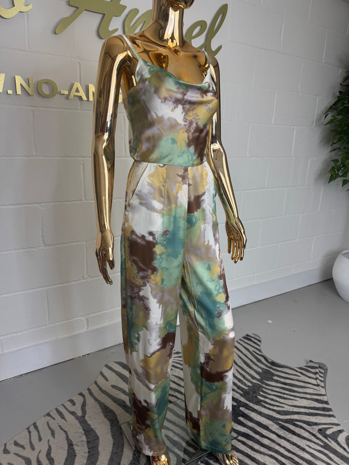 Sage/Gold Marble Cowl Neck Jumpsuit