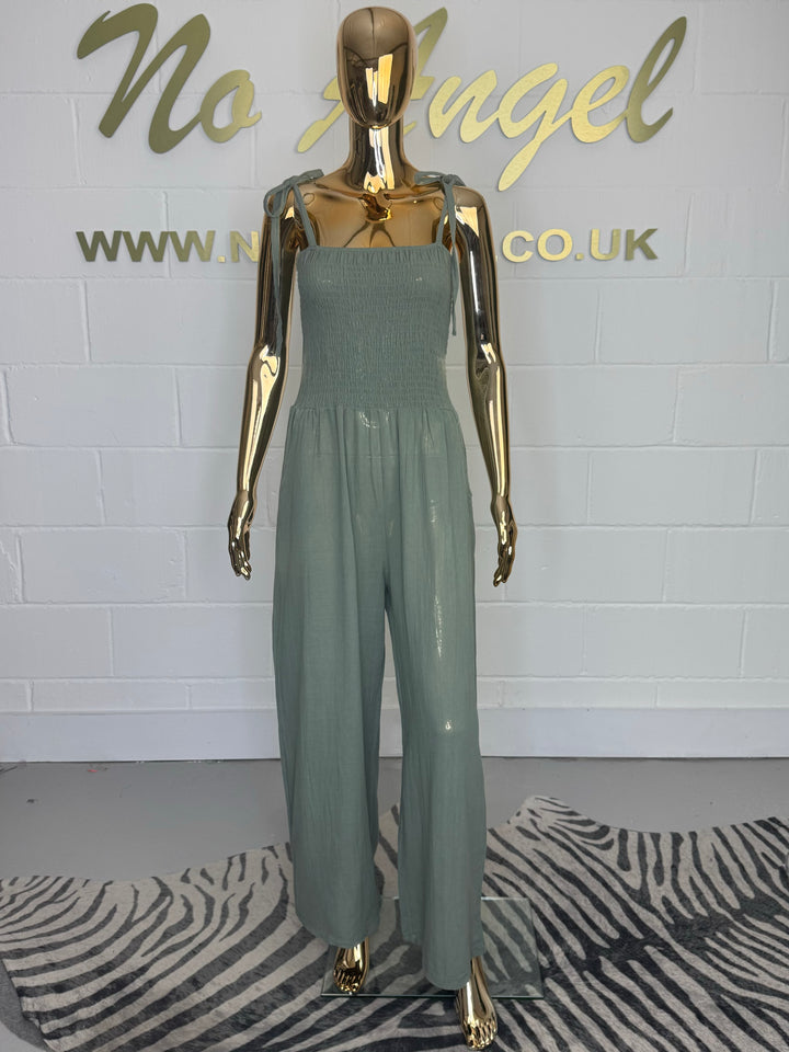 Tie Up Shoulder Smocked Top Jumpsuit (4 Colours)